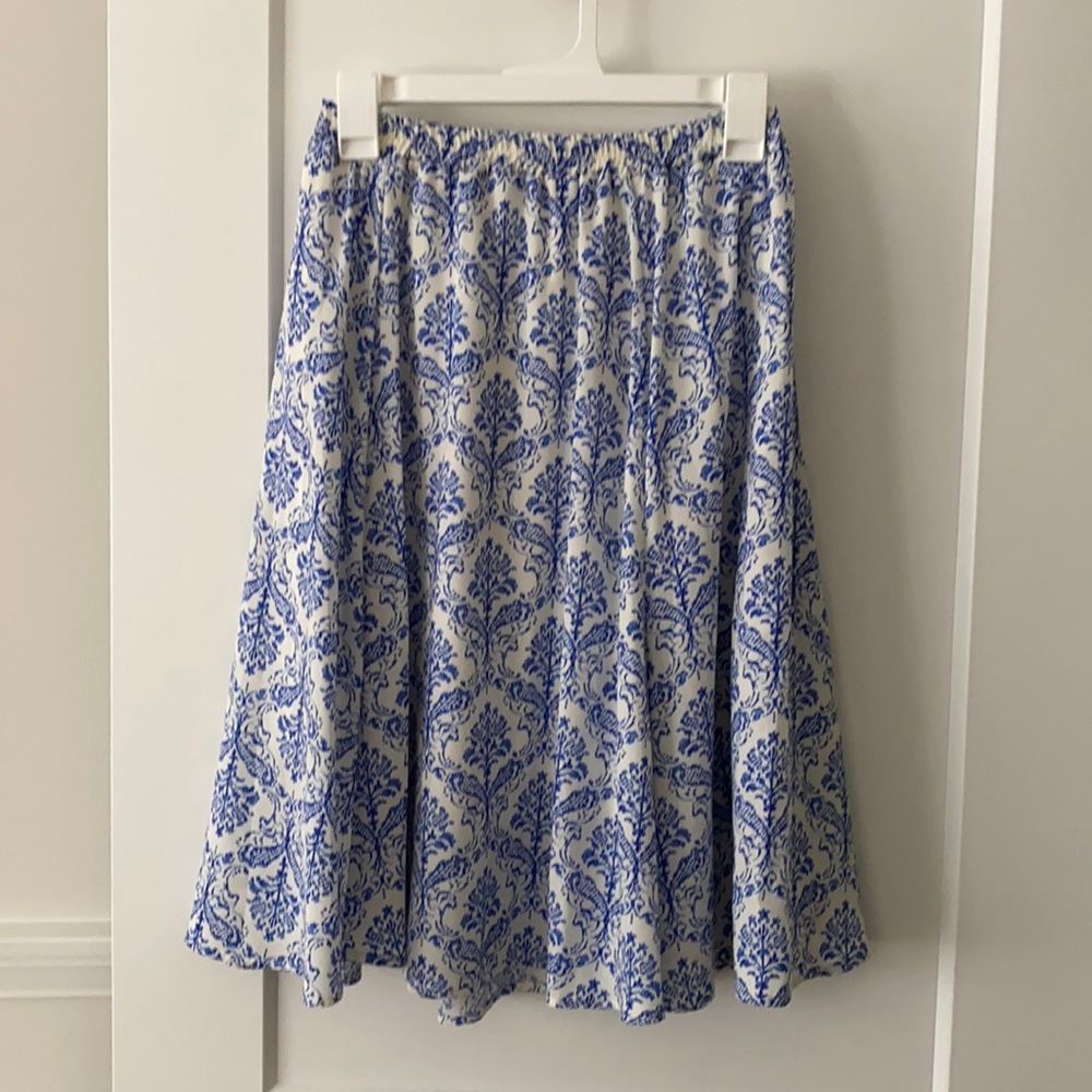 Blue and white paisley skirt